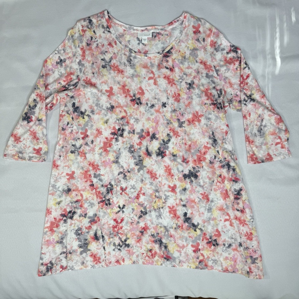Pure J Jill L Cotton Modal Shirt Floral Pinks Soft Watercolor Top Shirt Comfort